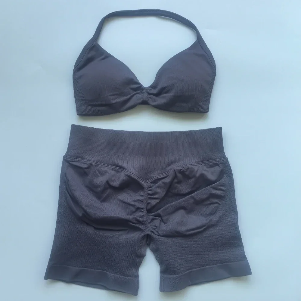 2-teiliges Gym-Set für Damen: Trägerloses Yoga-Bra-Top, High-Waist-Workout-Shorts, Sportanzug, nahtloses Yoga-Set, Fitnesskleidung – Detail 28
