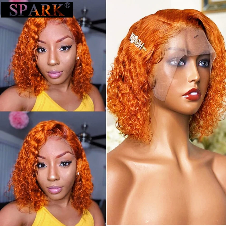 

Ginger Orange Deep Wave Bob Wig Brazilian Human Hair #350 Colored 1B Curly Bob 13*4/4*4 Closure Bob Wig T Lace Bob 180% Density