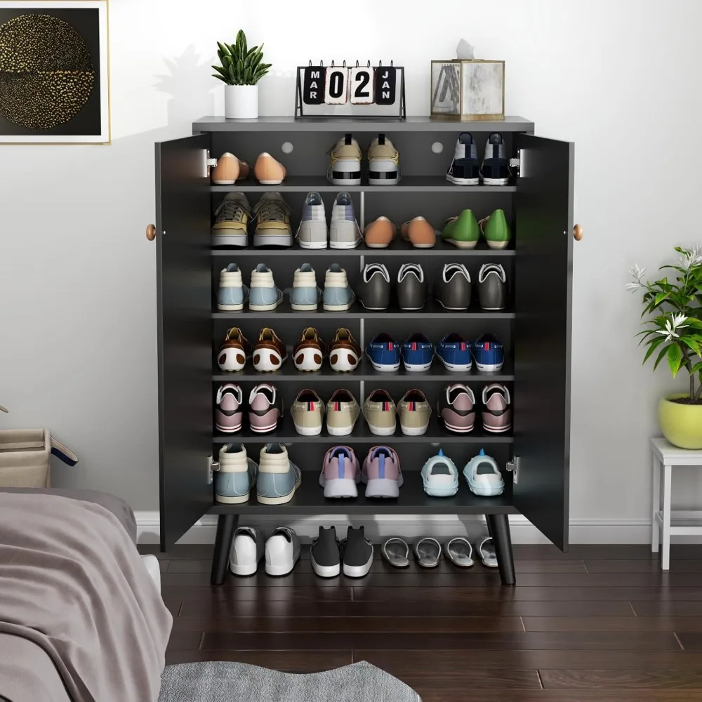 

Rattan Shoe Cabinet, 6-Tiers Shoe Storage Cabinet, 2 Door Accent Cabinet with Adjustable, Customized