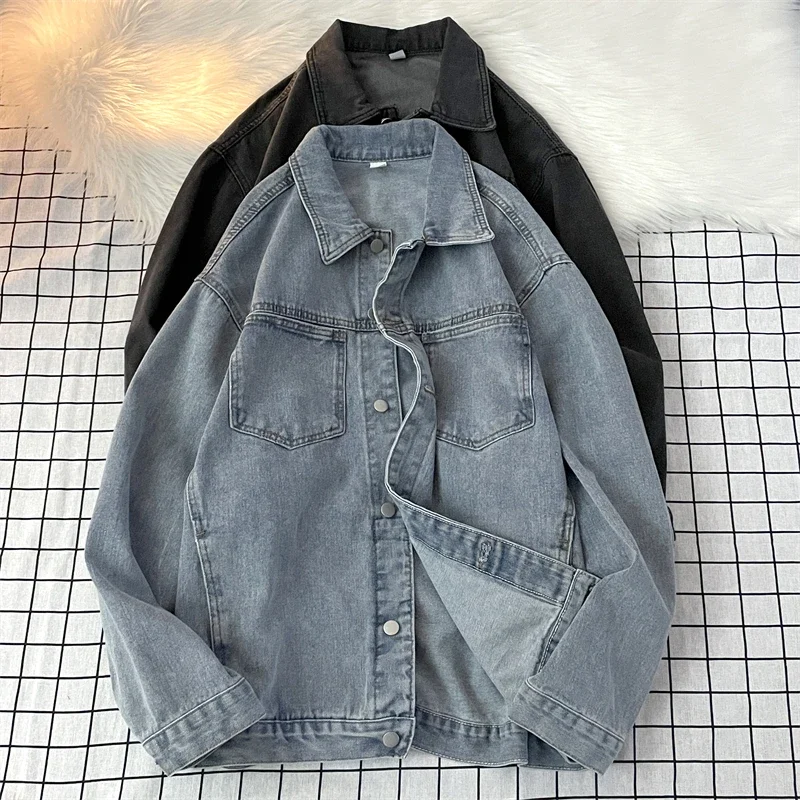 American High Street Ins Trendy Vintage Denim Jacket Men's Spring and Autumn Workwear Jacket Korean Sle Trendy Loose Top