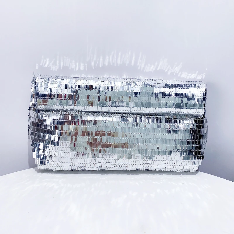 Silver Sequin Evening Clutch Party Messenger Bag For Women Luxury Designer Handbag Purse 2024 New In Fashion Shiny Money Wallet