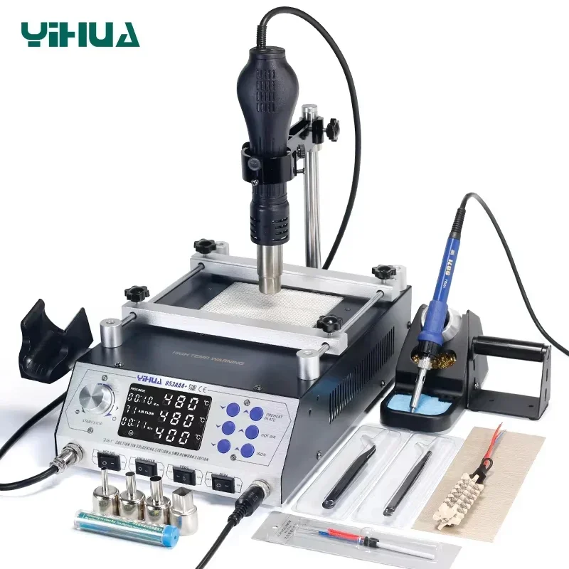 

YIHUA 853AAA+ 1200W Soldering Station 3 In 1 Hot Air Gun Iron Preheating Desoldering Station Rework Welding Repair Tool