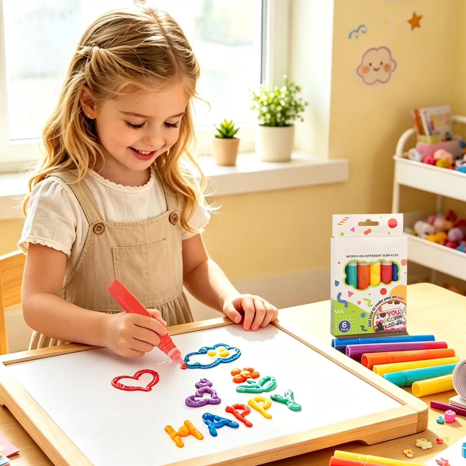 6-Piece 3D Puffy Velvet Fabric Markers, Vibrant Color Textured Pens for Crafts & School, DIY Art Supplies for Kids & Adults