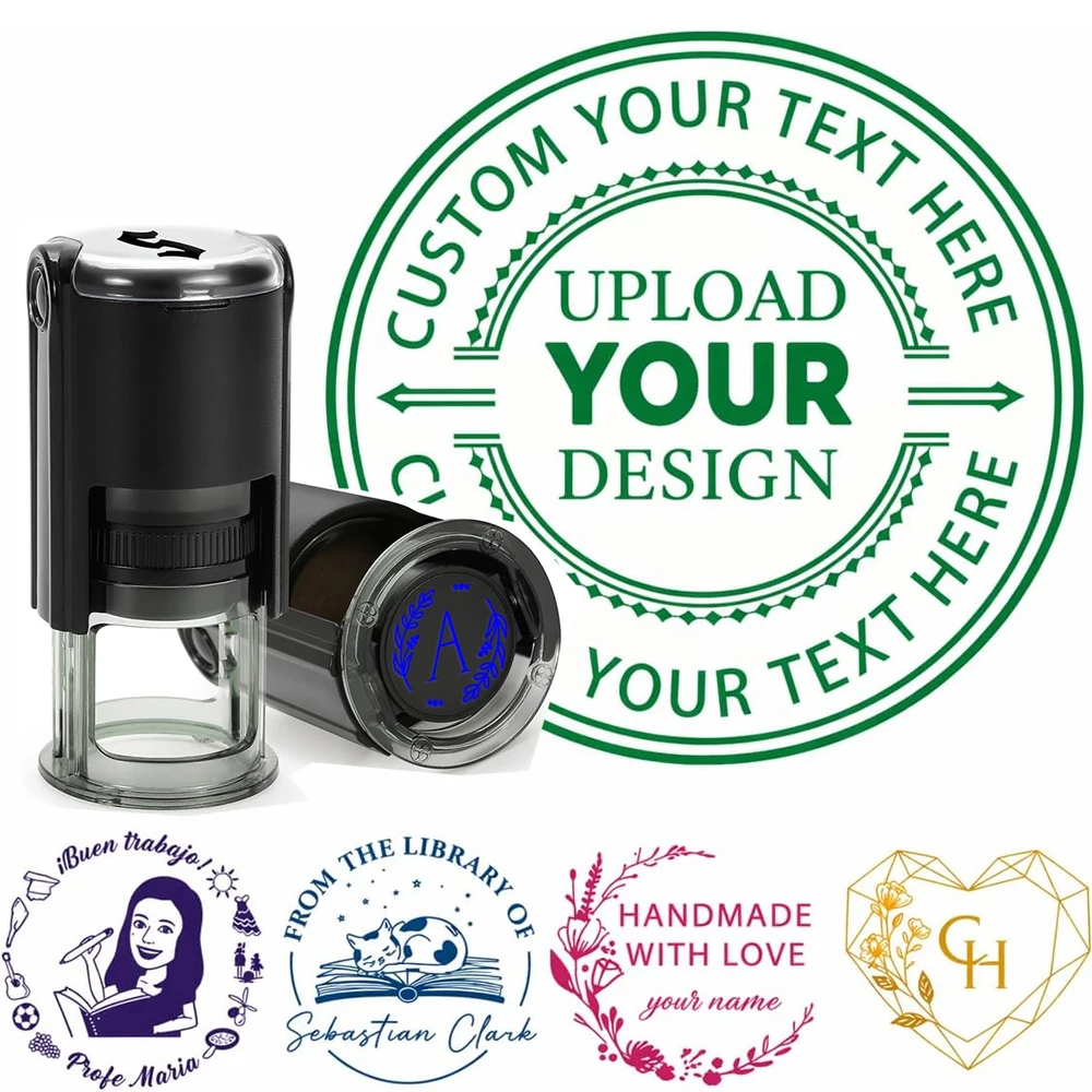 Customize Self-Inking Stamp With Your Own LOGO -Personalize Round Stamp Photosensitive Ink/Rubber Stamp,with 4Optional Ink Color