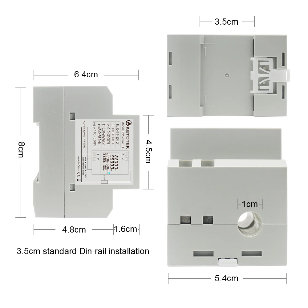 Din Rail Wattmeter Voltmeter Ammeter Power Meter AC 110V 220V 380V Volt Amp Power Factor Time Energy Voltage Current Montior