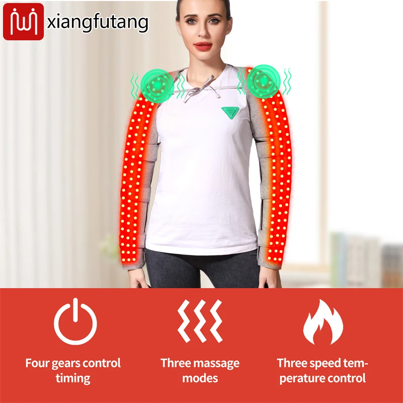 Chal de terapia de luz roja con masaje y calefacción, para el cuidado de hombros, espalda y brazos, configuración de 3 engranajes, alivia el dolor muscular y articular