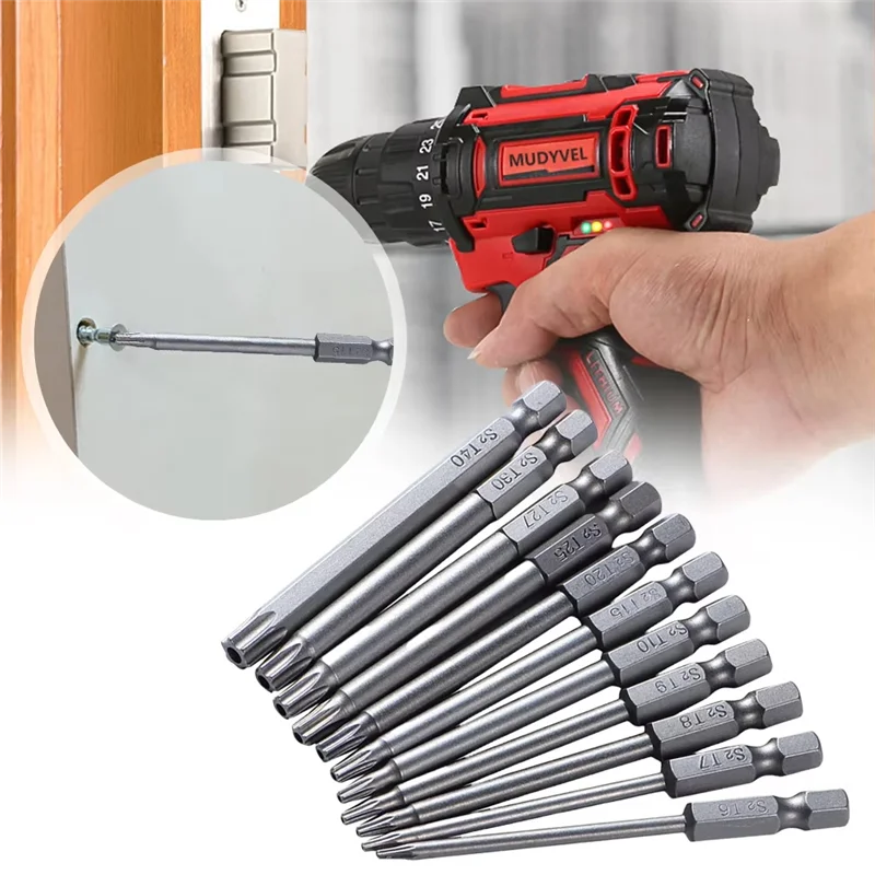 AT29-For 1/4" Hex Shank 75Mm Length Steel Star 6 Point Screw Driver Kit Tool Screwdriver Bit