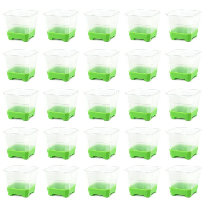 

Clear Nursery Pots With Silicone Base For Easy Transplant, Transparent Plastic Plant Pot Green 30Packs