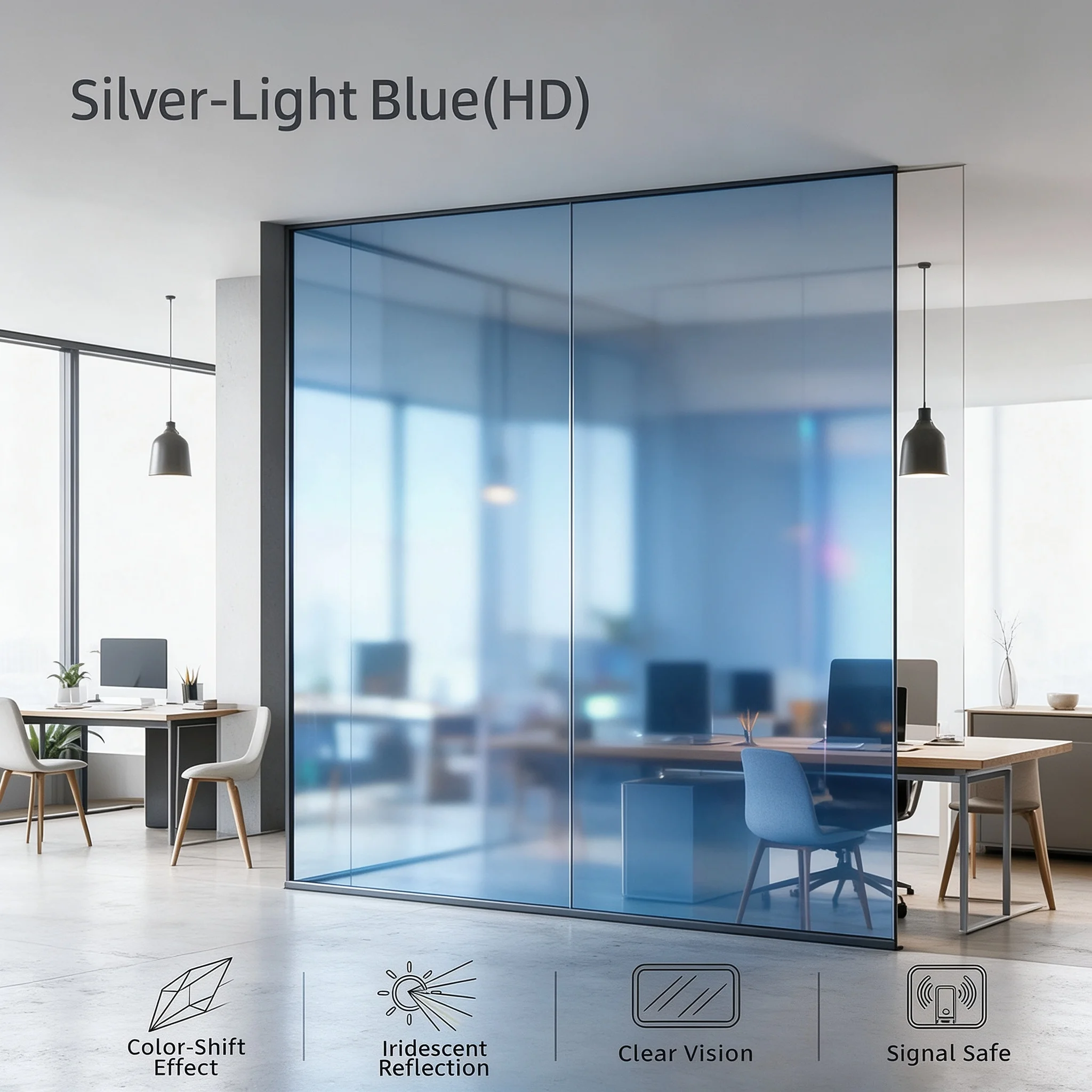 Silver Light Blue HD Privacy Glass Tint Roll PET Material One Way Vision Anti UV Heat Blocking For Residential Office Vehicle Wi