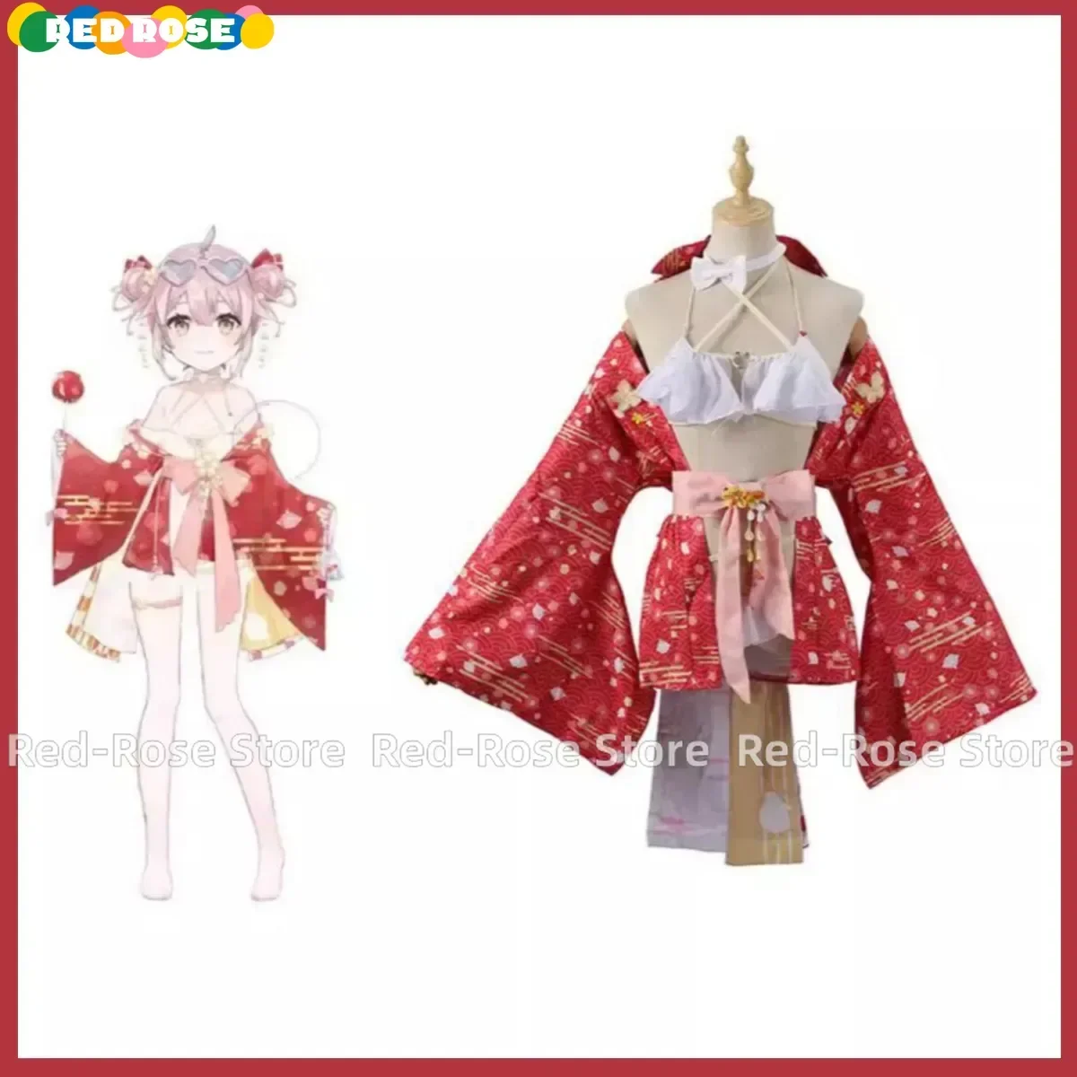 Anime Virtual YouTuber Ace Taffy Cosplay Costume VTuber Japanese Kimono Coat Swimsuit Bikini Woman Sexy Lovely Summer Party Suit