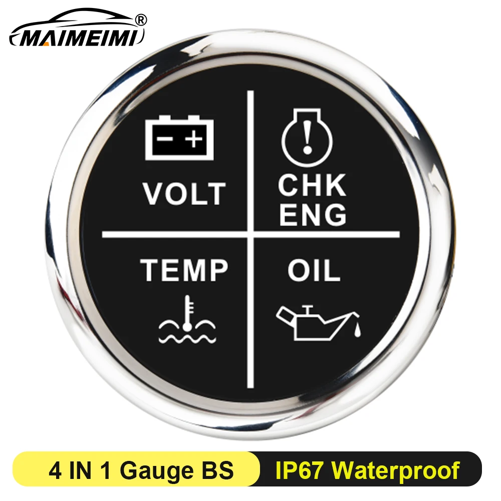 

2" 52mm 4 LED Alarm Gauge Meter Volt + Oil Press + Water Temp Alarm Indicator Gauge Meter with Red Backlight for Car Boat Yacht