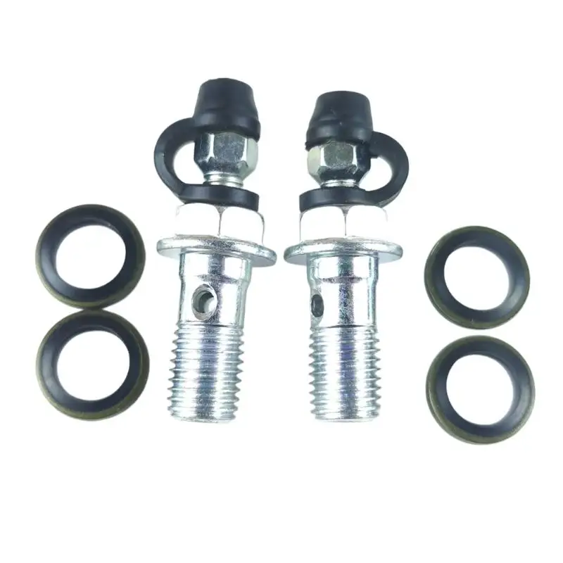 652F Brake Service Hardware Set, 1 Pair M10x1.25 Hollow Stainless Steel Bleed Bolts with 4 Sealing Washers for Line Repairs