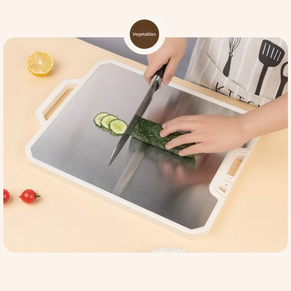 Double Sided Chopping Board Stainless Steel Anti-Slip Cutting Board with Sharpener Multifunctional Chopping Block