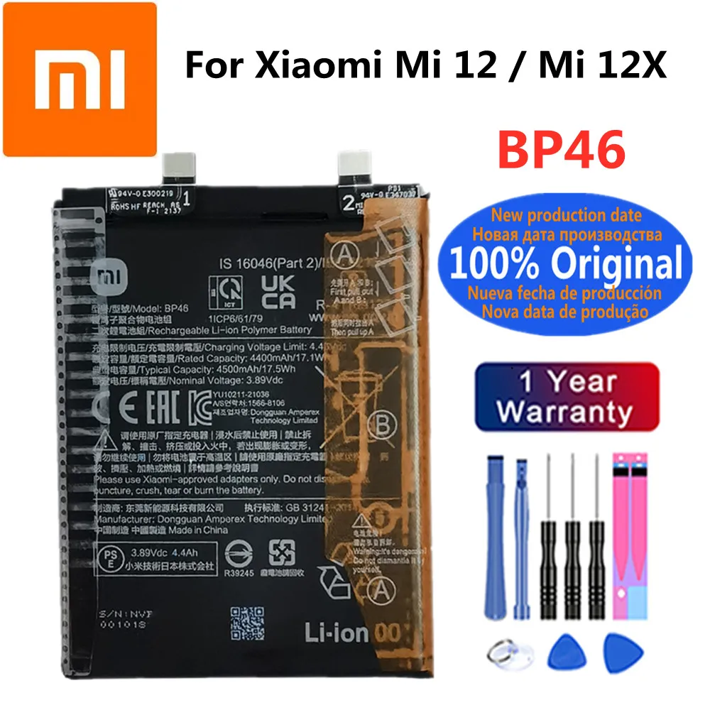 100% Original New BP46 4500mAh Phone Battery For Xiaomi Mi 12 / Mi 12X High Quality Replacement Batteries Bateria