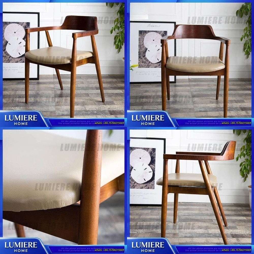 American Style Solid Wood Office Chair with Backrest and Armrests Simple Coffee Lounge Study Room Hiroshima Chair Boss Chair