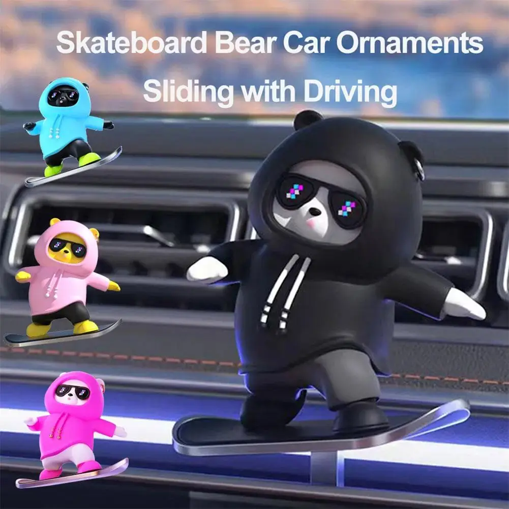 Car Automatic Sliding Skateboard Bear Car Ornaments Cute Bear Driving Car Moving Mobile With Accessories Decoration Interio N6z6