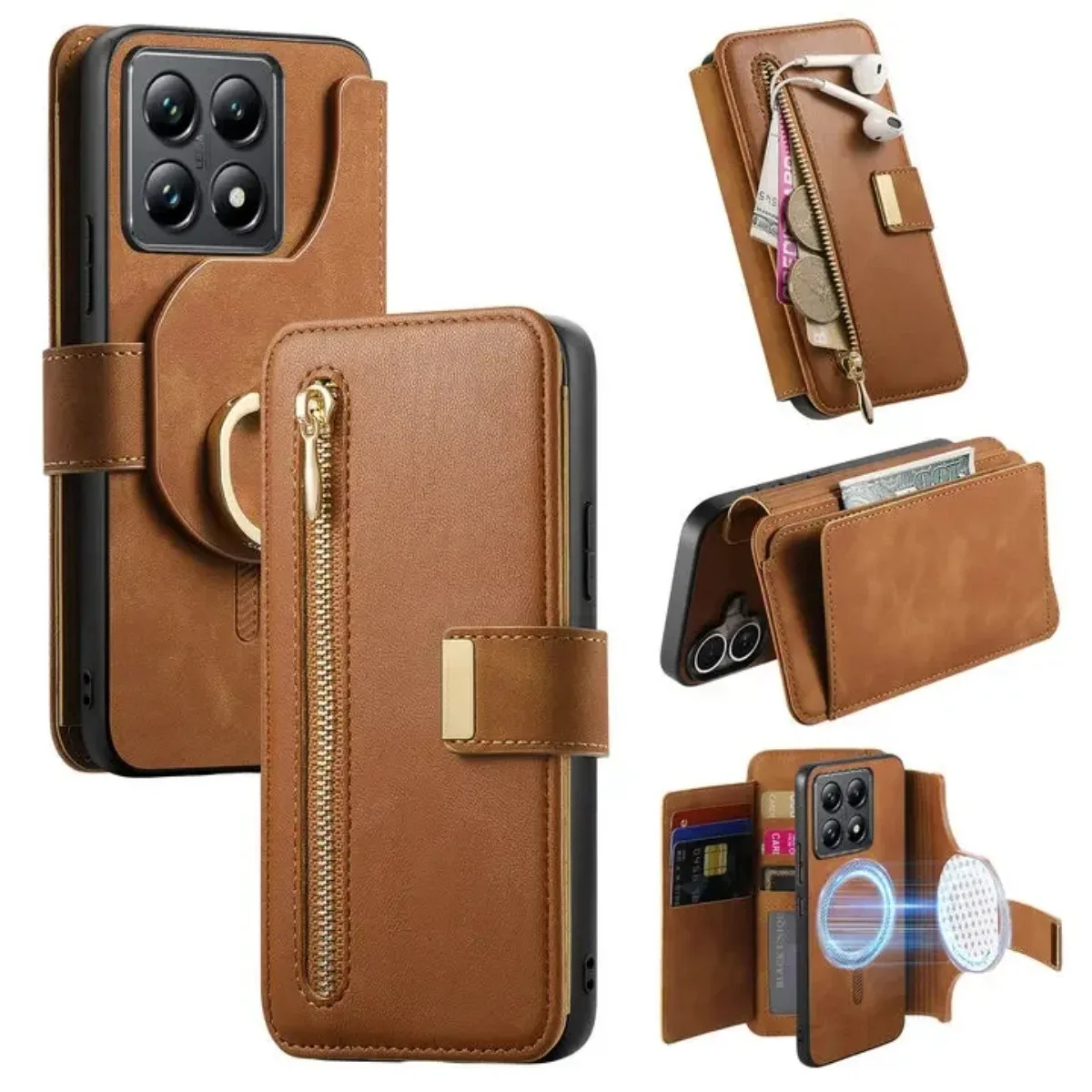 Für Xiaomi 15T 14T 13T 14 Pro 5G 2-in-1 Abnehmbare Leder-Reißverschluss-Brieftaschenhülle für Xiaomi 17 Handyhülle Mi 13T 14T 15T 15 Cover