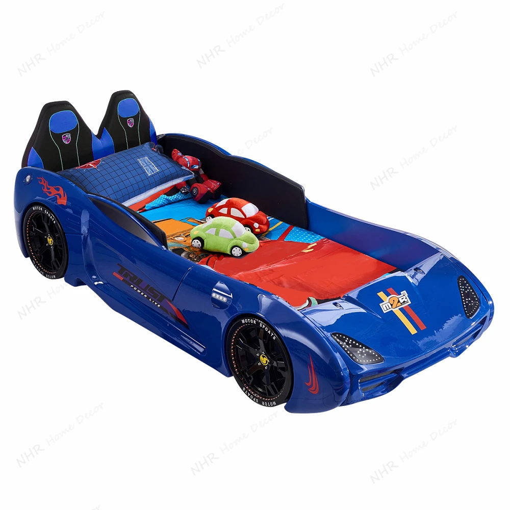 Kids Car Bed with LED Lights, Remote Control, 12V Power Supply, Race Car Design Children Bed