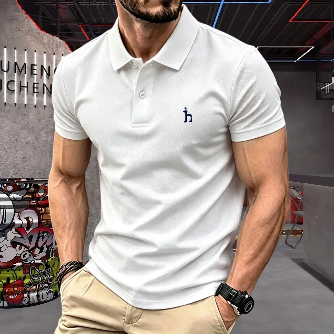 Men's Short Sleeve Polo Shirt, 100% Polyester, High Quality, Dog Embroidery, Golf Style Casual Summer Top