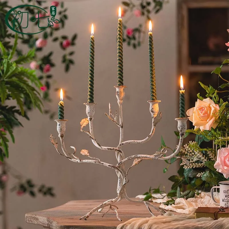 French restaurant romantic candlelight dinner candle holder Halloween decoration ornament American retro old wrought iron candle