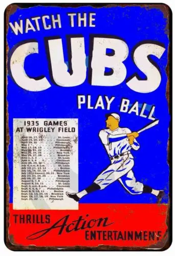 1pcs Chicago Cubs Baseball Scorecard 1935 Vintage Classic All Metal Tin Sign  8 x 12