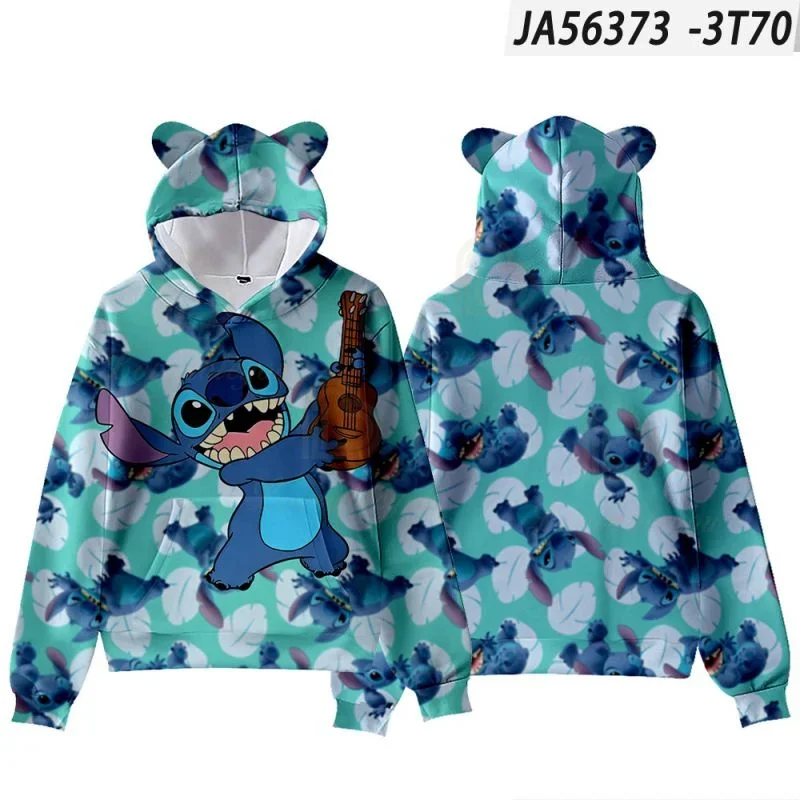 Dis Stitch Desenhos Animados Jaqueta Tops para Homens e Mulheres, Hoodies de Orelha Gato Kawaii, Anime Japão 3D Hoodie, Moletom Harajuku