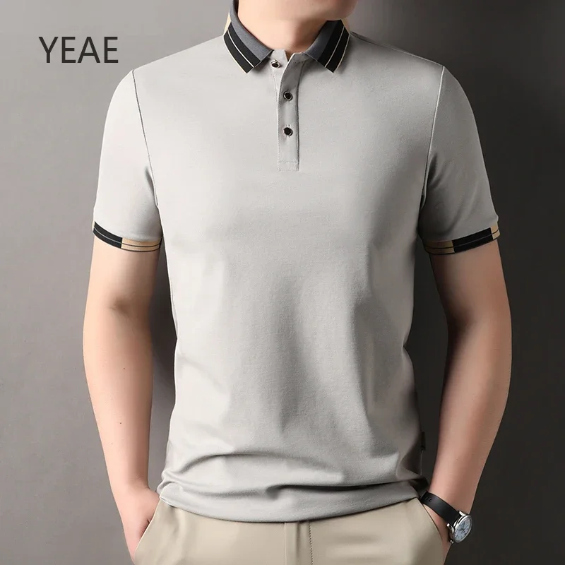 

Business Casual Contrast Colour Collar Sleeve Striped Cotton Men's Polo Shirt Summer 2025 New Anti-UV Designer Simple Top