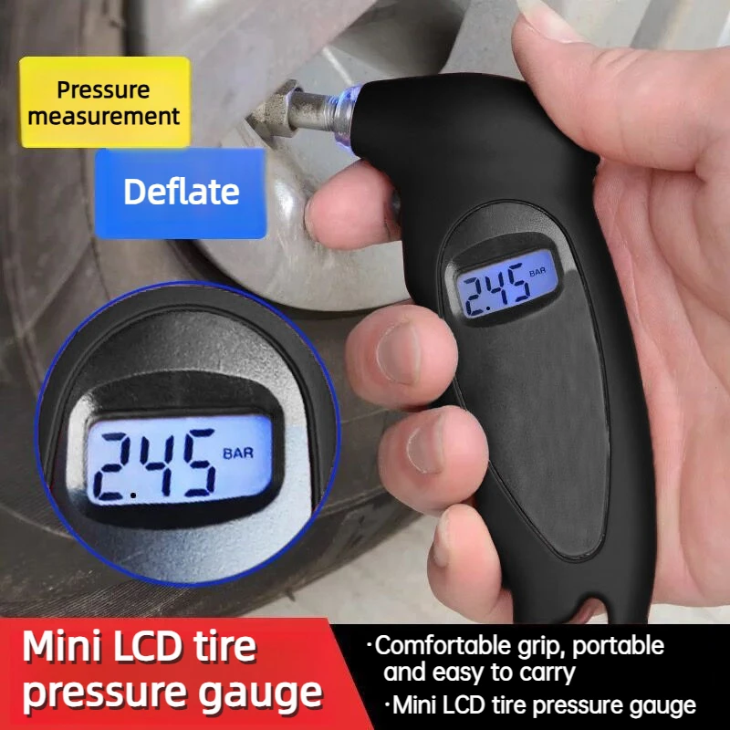 Portable tire pressure gauge, multifunctional electronic digital monitor, high-precision pressure gauge measuring instrument