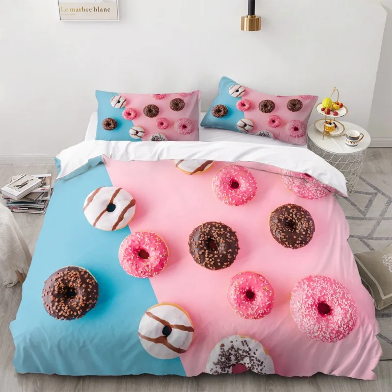 Cute Dessert Doughnut Down Quilt Cover Pillowcase Bedding 3D Food Printing Boys And Girls Twin Beds Full Queen Size Bedding