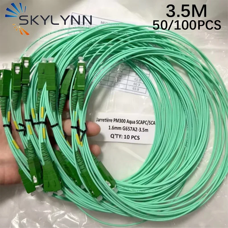 50/100PCS G657A2 3.5m Aqua Fiber Optic Garter 1.6mm Fibe Core SC APC Fiber Optic Patch Cord Simplex Fiber Optic Cables