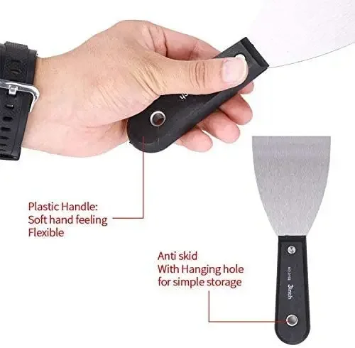 7PCS Carbon Steel Putty Knives Set Flex Drywall Knife Paint Scraper Kit 7 Sizes Soft Grip Handle Canvas Storage Bag Included