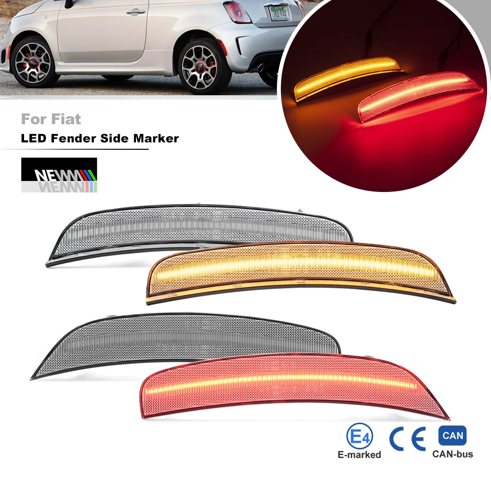 

4PCs For Fiat 500 Sport 2012-2017 500E 2013-2019 F&R Amber Red Bumper Led Fender Side Marker Light Auto Turn Signal Indicator