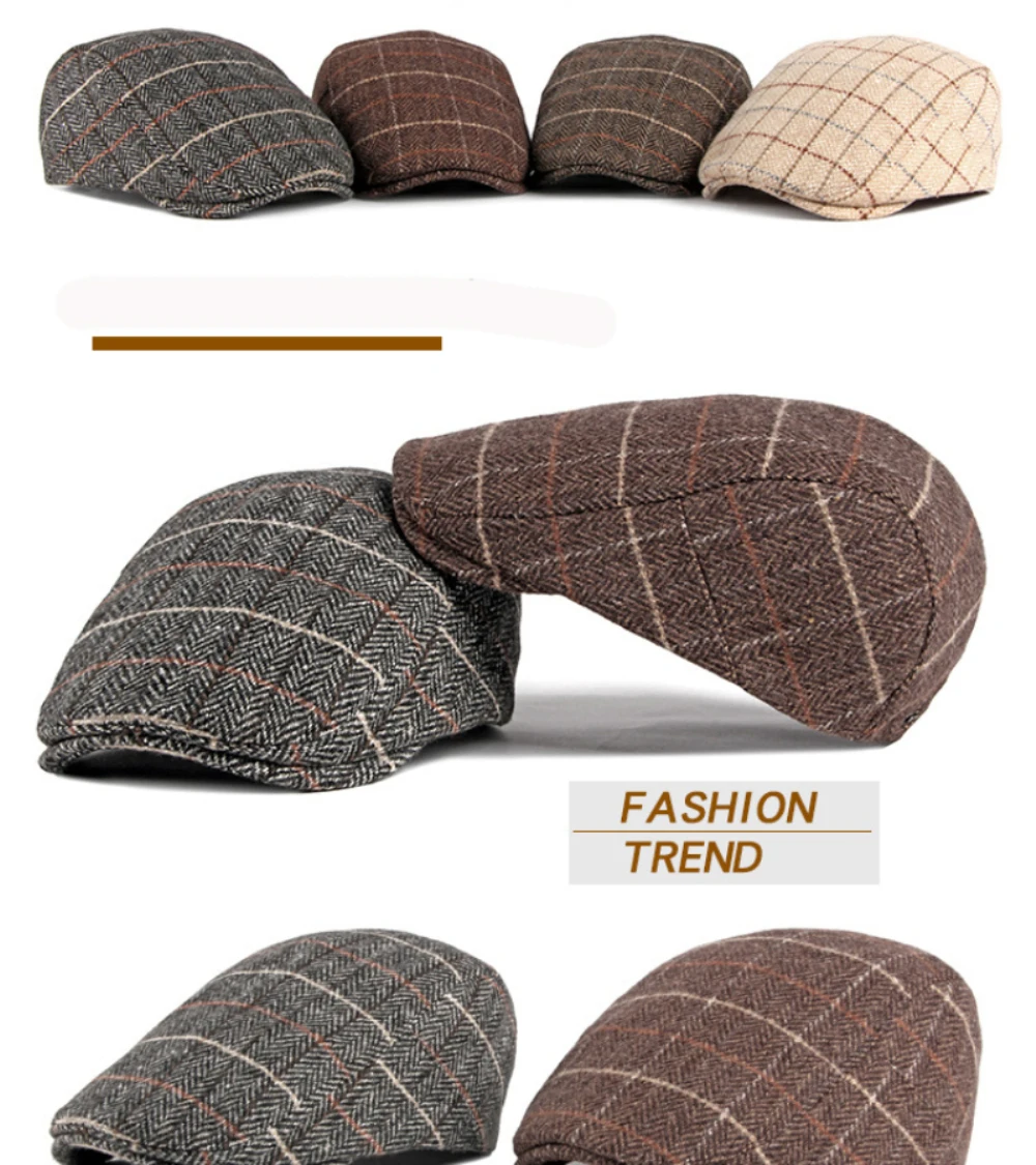 HT2903 Baskenmützen für Männer und Frauen, Retro-Künstler-Malermütze, karierte Baskenmütze, flache Ivy-Mütze für Damen und Herren, 2026 neue Herbst-Winter-Wollmütze. – Detail 2