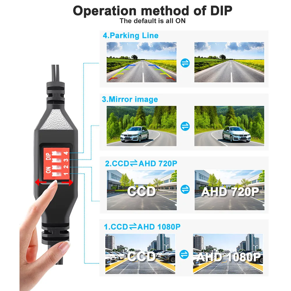 1080P AHD Car Reverse Camera 170° Fisheye Lens DIP Switch Adjustable CCD CVBS 720P Night Vision Waterproof Vehicle Rear View Bac