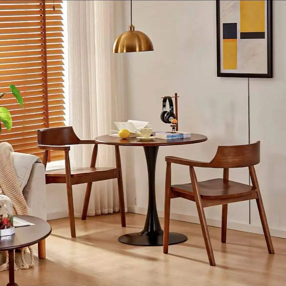 #Modern Round Wooden Dining Table Walnut Color for Home Hotel Office Dining Room Use