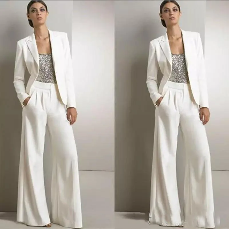 Completi da donna bianchi completi Blazer + pantaloni a gamba larga 2 pezzi giacca da smoking da sposa allentata abito da ballo formale per la madre degli ospiti su misura