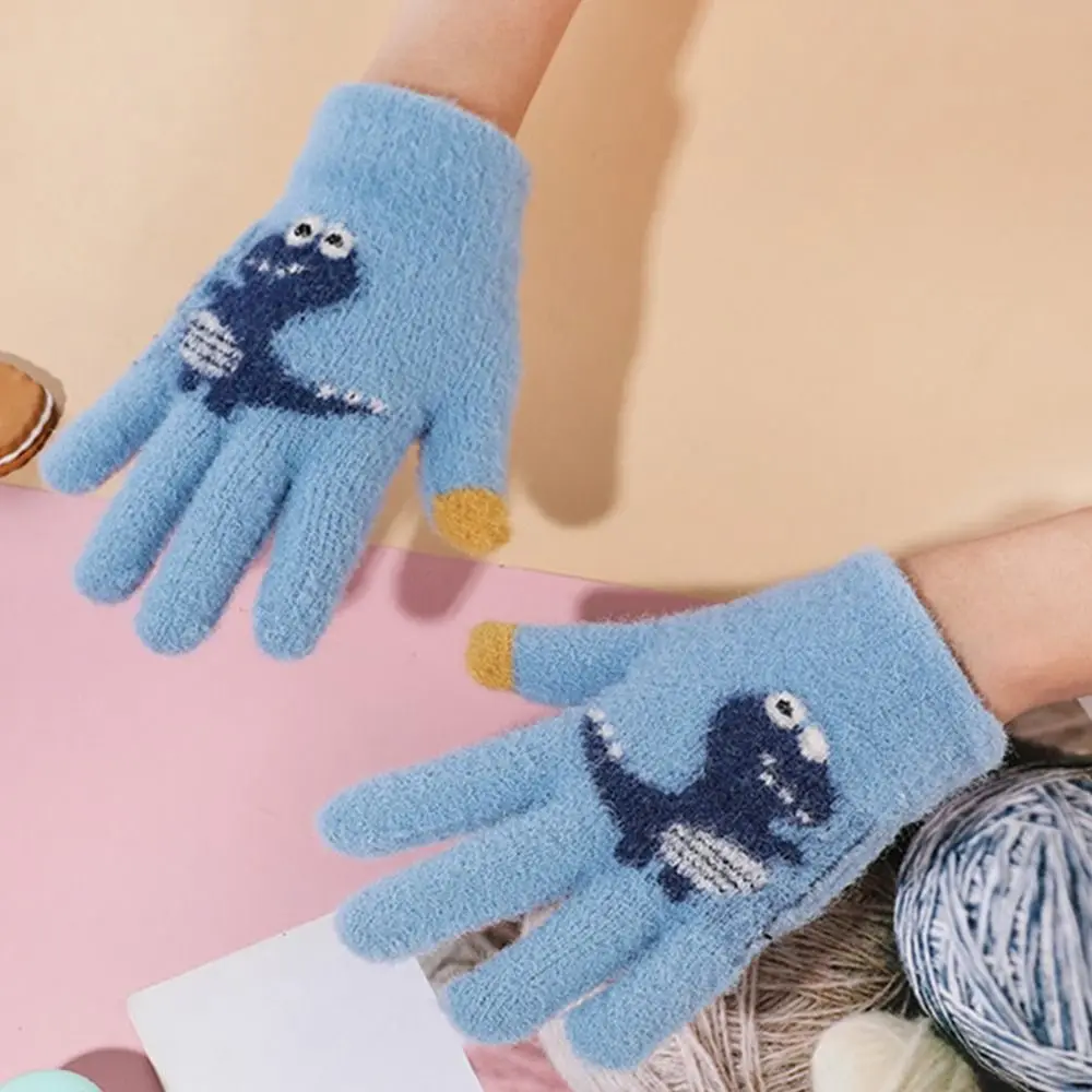 Cute Plush Cartoon Dinosaur Kids Mittens Winter Warm Thicken Gloves Children Full Finger Gloves