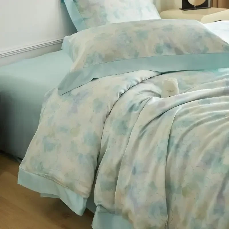 New Flower Printed Cooling Bedding Set High Quality Ice Silky Comforter Cover Set Skin Friendly Summer Bedclothes for Adults