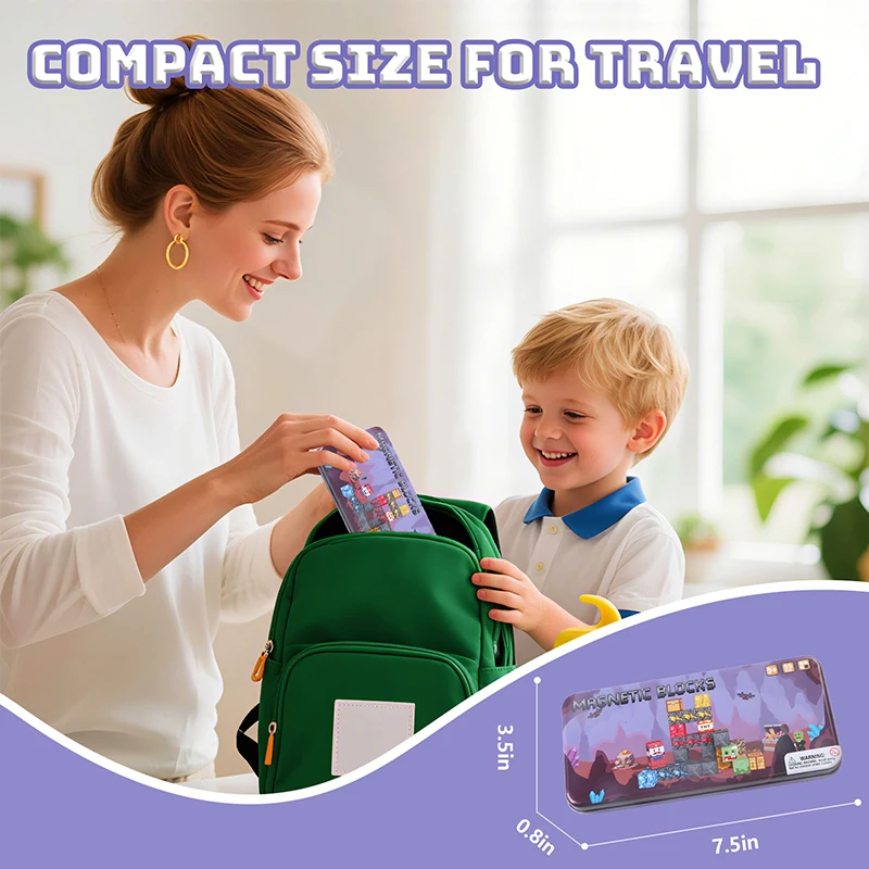 35 STKS Mijn-Thema Magnetische Bouwstenen Magneet Kubussen met Draagbare Ijzeren Doos STEM Zintuiglijke Reizen Speelgoed voor Kinderen Kerstcadeaus