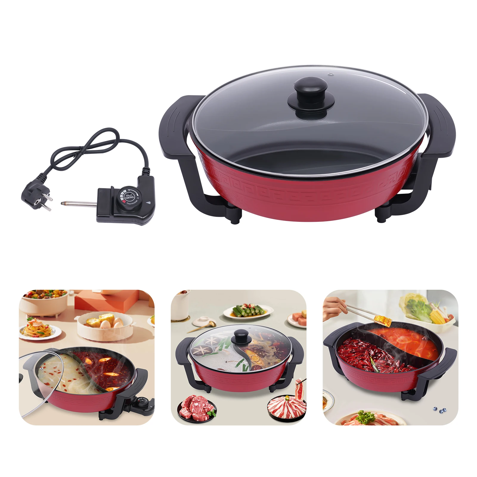 1360W 6L Electric Hot Pot Pot with Lid Soup Cooking Tool Kitchen Soup Pots Yin Yang Hotpot Non-stick Shabu Fire Pot