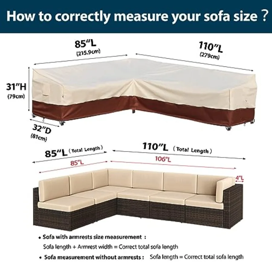 غطاء مقطعي خارجي لأثاث الفناء على شكل حرف L قماش ريبستوب مقاوم للماء عالي التحمل 600D مع حماية ضد الأشعة فوق البنفسجية 3 فتحة تهوية #3