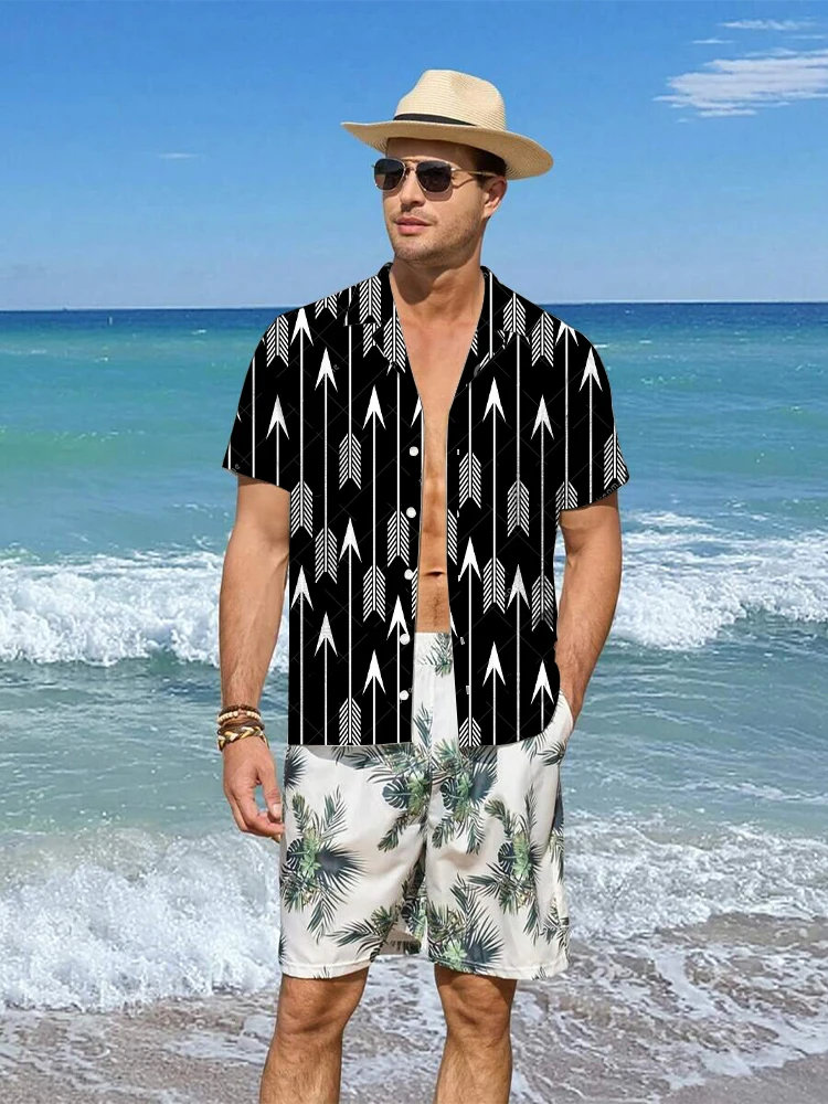 Setelan baju pria, musim panas Vintage cetak 3D baju pria set mode kemeja lengan pendek ukuran besar celana pantai pakaian jalanan Hawaii