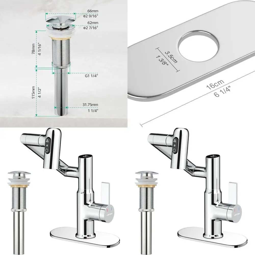 

6 Chrome Pop-up Stopper with Rotatable Faucet and Cover Plate for Bathroom
