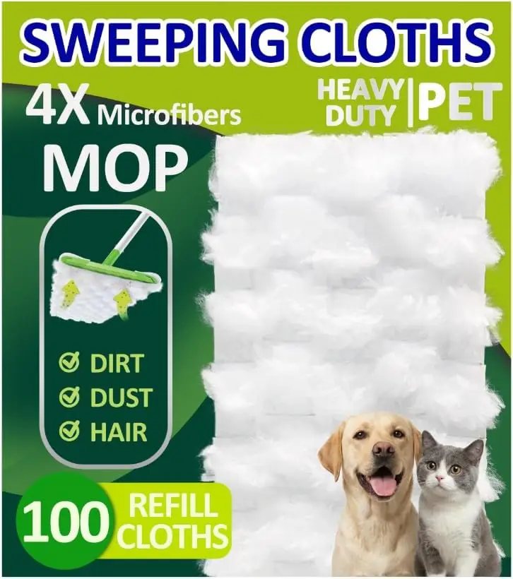 

100 Count Dry Sweeping Cloths Compatible for Sweeper Mop, Heavy Duty Dry Sweeping Cloth Refills, Disposable Pet Sweeper