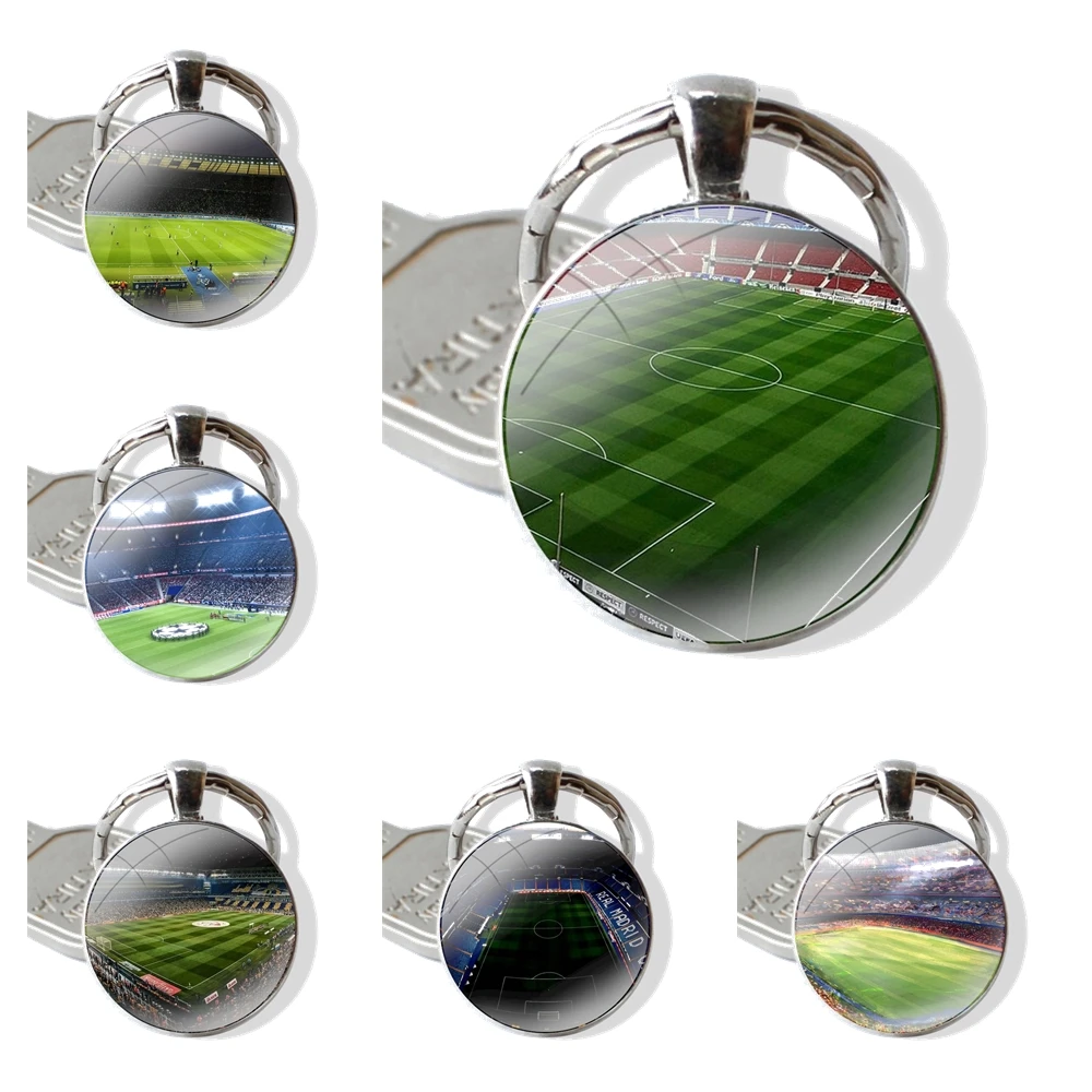 Keychain Handmade Glass Cabochon Key Ring Holder Pendant Key Chains Barcelona Spain Camp Nou