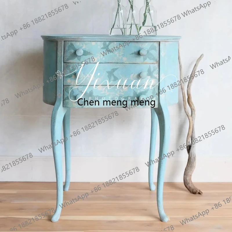 Nordic Korean Style Hand-Painted Animal Pattern Fairy Tale Style Bedside Table High-End Furniture