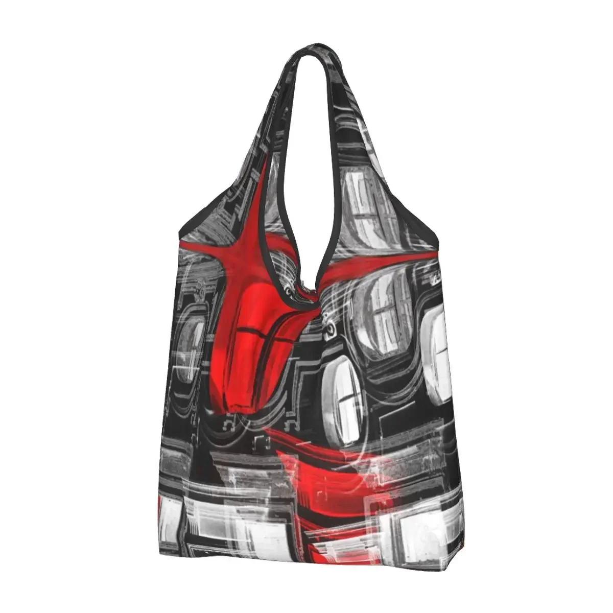 Funny Decorative Red And White Shopping Tote Bag Portable Abstract Modern Art Geometric Groceries Shopper Shoulder Bag