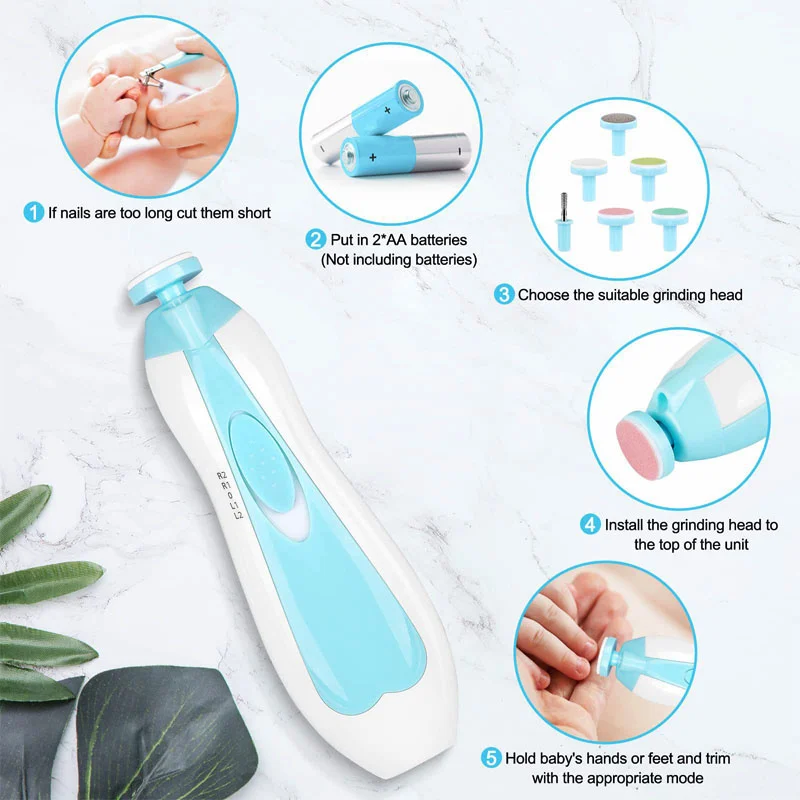 Electric Nail Trimmer Baby Nail File Clippers 6 in 1 Scratch Proof Safe Newborn Baby Toes Fingernails Care Trim Polish Kit