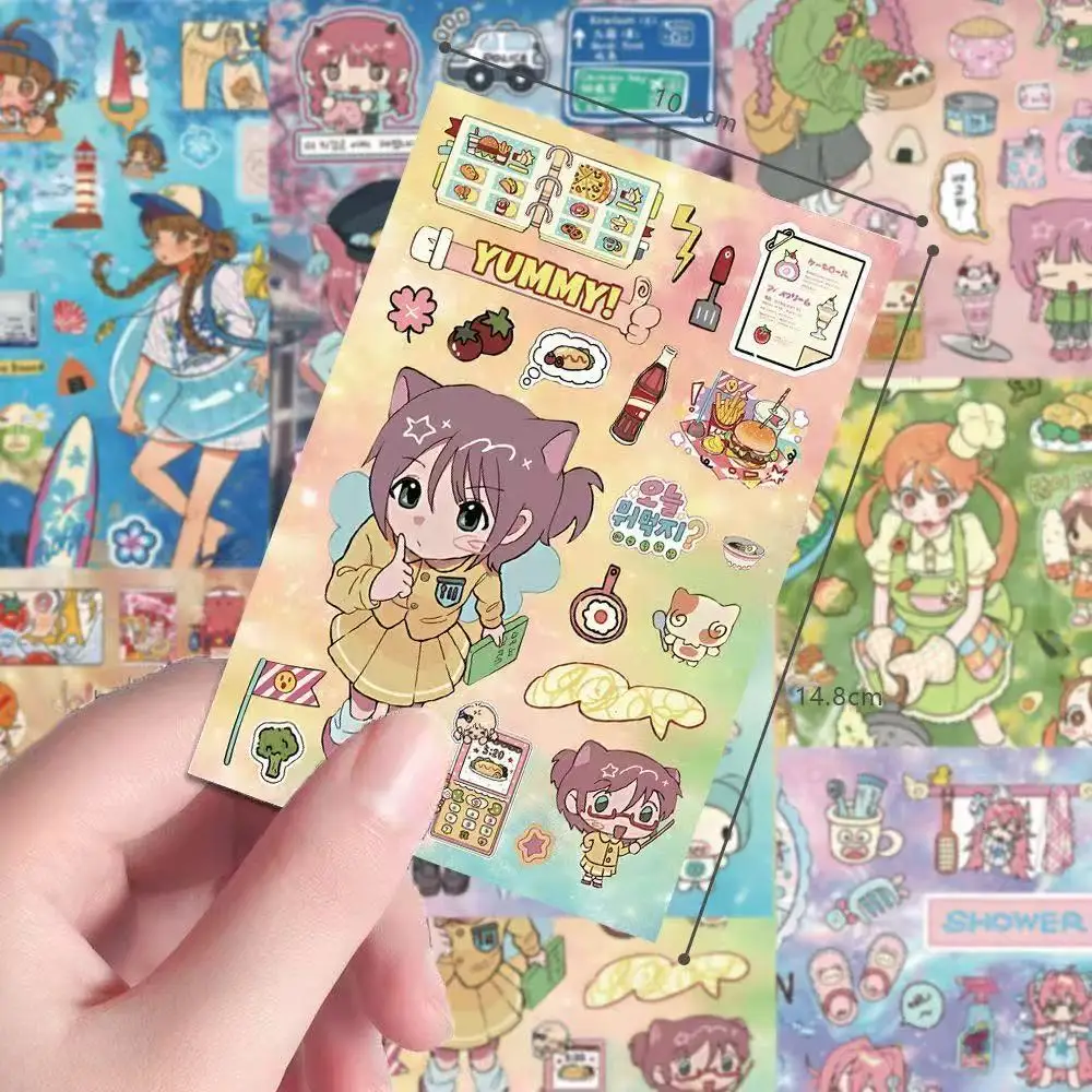 New Ancient Girl Life Diary Cut Film Sticker Cute Anime Girl Heart Healing Series Hand Account Material Waterproof Sticker Gift