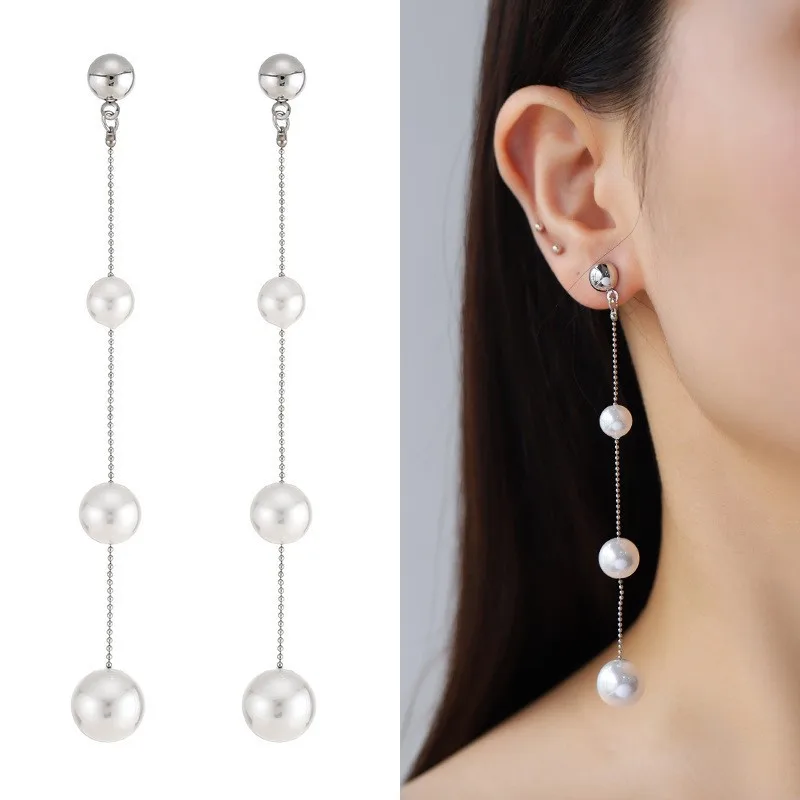S925 silver needle Korean version fashion simple temperament pearl earrings women's summer versatile personalized treatment stud